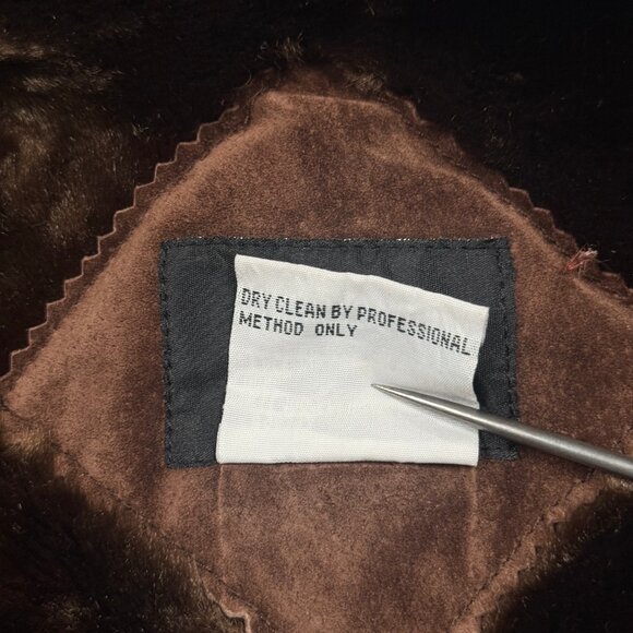 Dennis Basso Leather Coat Faux Fur Trim Button Down Dark Brown - Picture 13 of 13